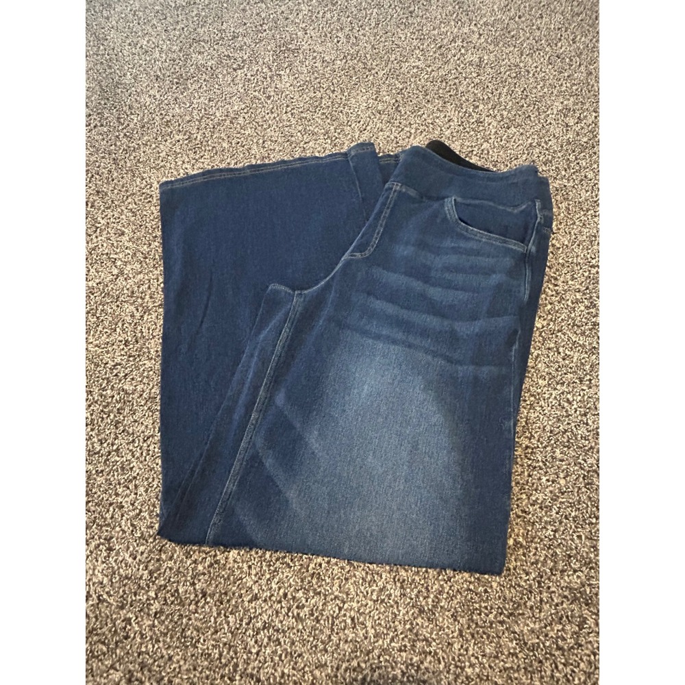 H18 Halara Wide Leg Denim Trousers Dark Wash Pull On Jeans Tall Large L